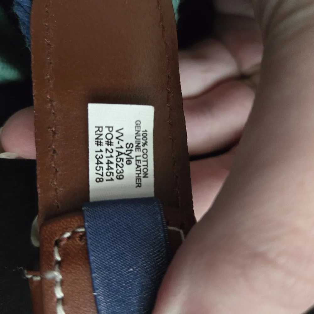Vineyard Vines blue Green stripe woven cotton leather belt size 38